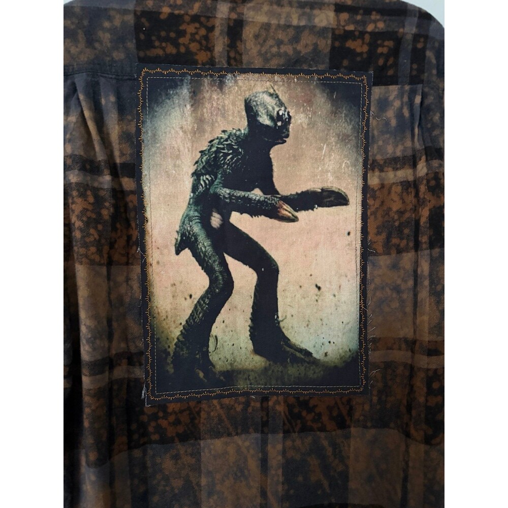 NEW Sleestak Plaid Shirt Land of the Lost Button Up Black & Brown Size Large
